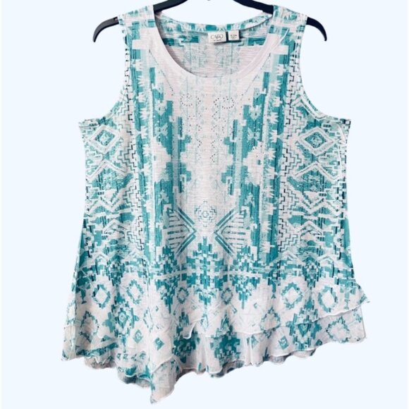 CATO WOMAN Size 18/20W Pullover Sleeveless Top Asymmetrical Hem Rhinestones EUC - Picture 2 of 7